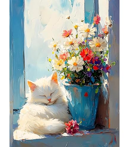 猫と花柄の絵画 花柄の猫プリント 猫と蝶のアートプリント 猫の壁アート装飾